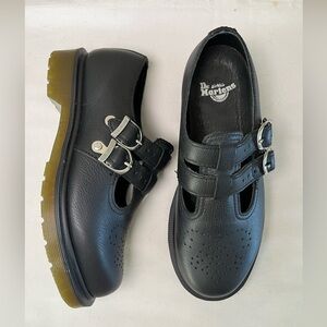 Dr. Martens Double T-Strap Mary Jane Black Pebbled Leather Shoes Size 6